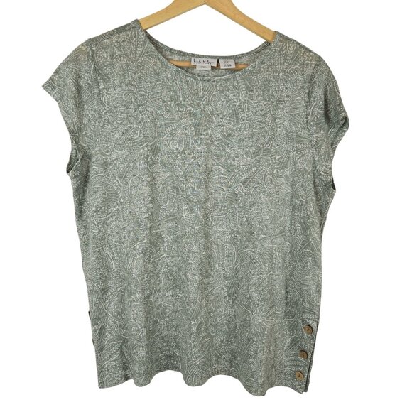 Nicole Miller Top Womens M 100% Linen Green Short Sleeve Button Lagenlook Summer - Picture 1 of 5